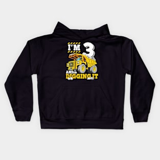 Kids Three 3Rd Birthday Construction Truck 3Yr Boy 3 Years Old Kids Hoodie